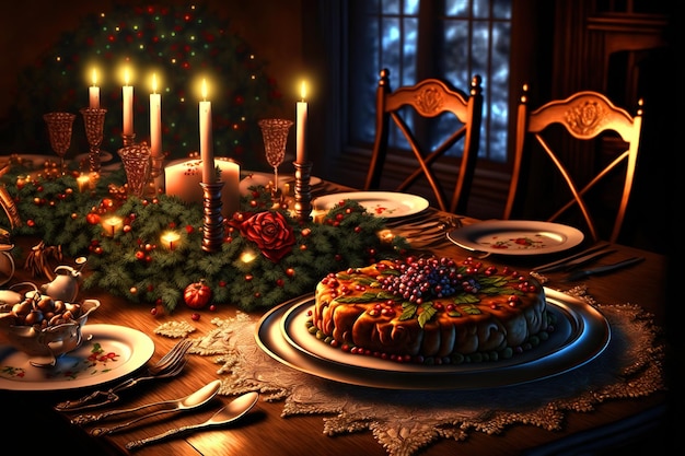 background of festive dinner table while celebrating Christmas and New Year