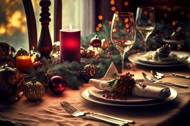 background of festive dinner table while celebrating Christmas and New Year