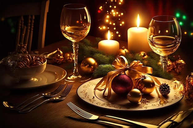 background of festive dinner table while celebrating Christmas and New Year