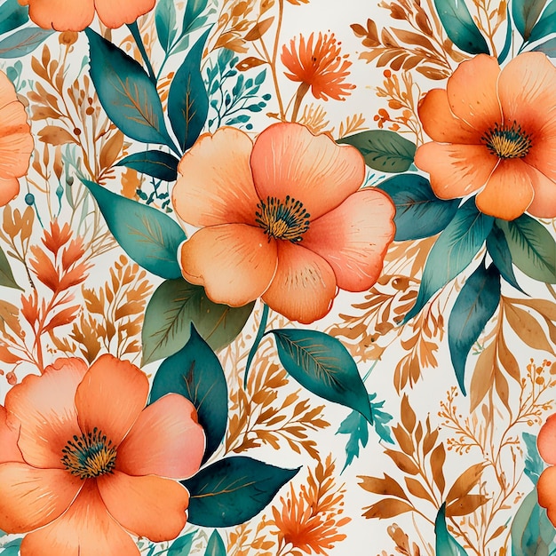 Background floral design with orange flowers on a white background