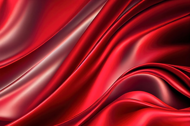 Background of folds on red silk fabric 3d illustration Generative AI