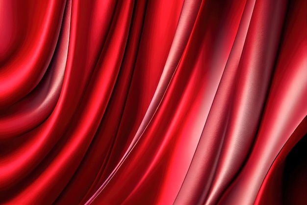 Background of folds on red silk fabric 3d illustration Generative AI