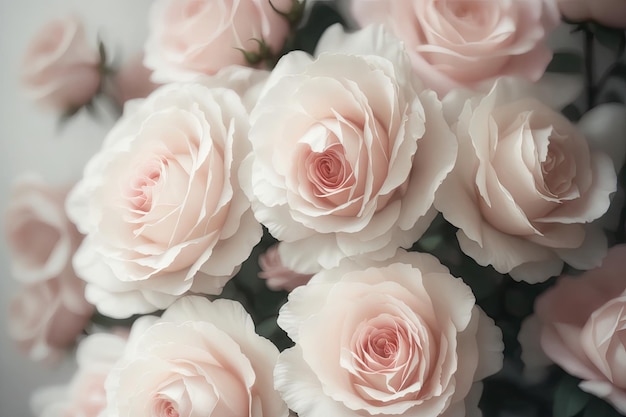 Background of fresh dairy tender pastel colored wedding roses ai generative