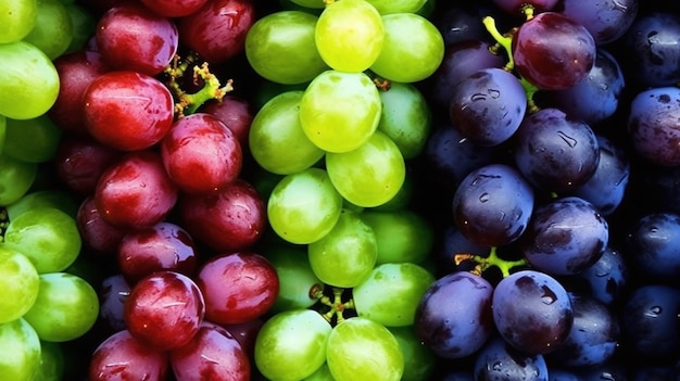 Background of fresh grapes arranged together representing concept of health diet Top view Generative Ai