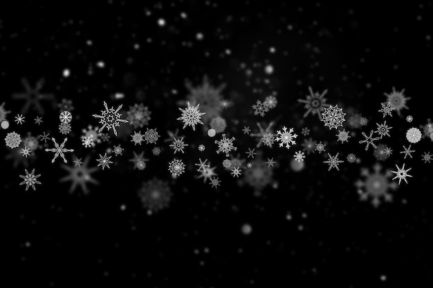 Background from different patterned white snowflakes on black overlay in screen mode