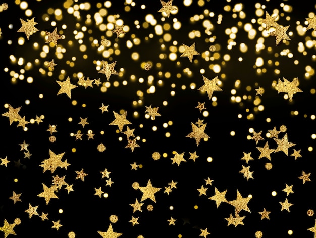 Background from golden christmas shooting stars and bokeh lights