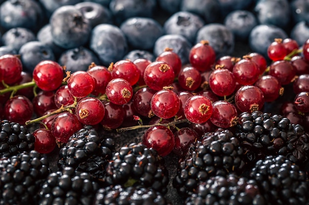 Background from a mix of different berries macro photography