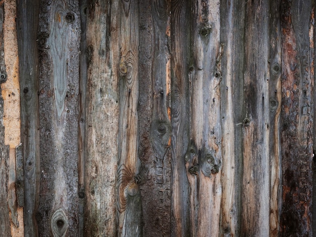 Background from natural boards with knots and bark. brown.