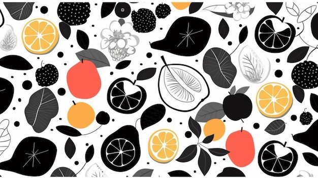 A background of fruits and leaves with the words " fruit " on the bottom.