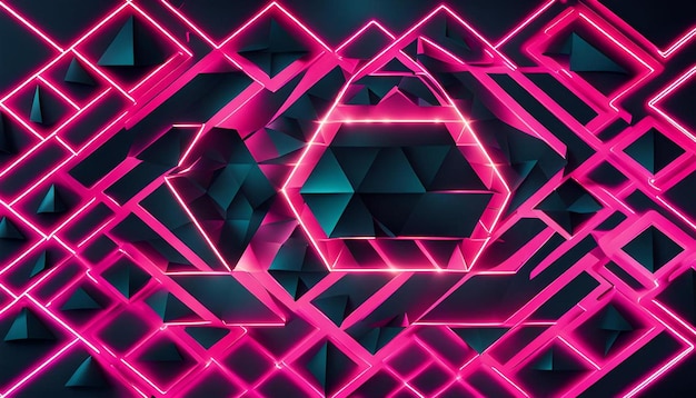 Photo background of geometric triangular pattern with a neon light