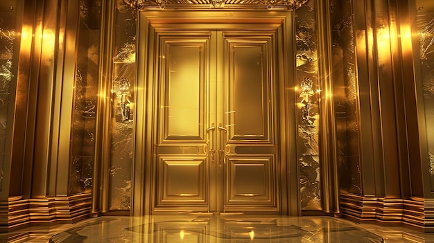 Photo a background of a golden door made of pure solid gold