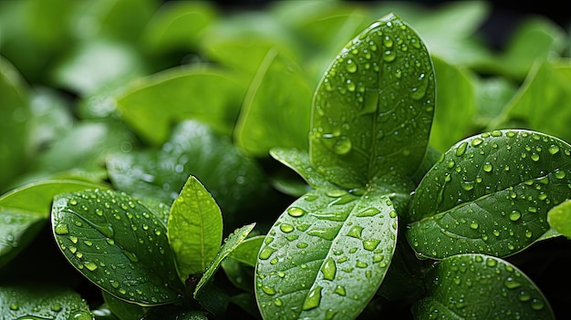 Background of green leaves natural background and wallpaper leaves green background with rain drop Nature of green leaf in garden at summer Generative AI