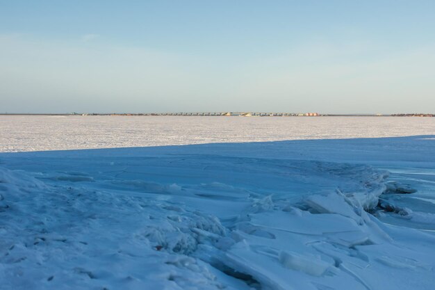 Background on the Gulf of Finland in winterview of the bridge