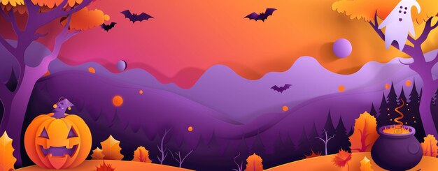 Photo background for a halloween party or trickortreat event halloween icons in the style of paper