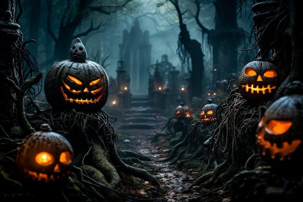 background for halloween with pumpkins and spooky