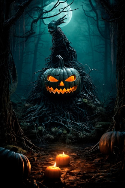 background for halloween with pumpkins and spooky