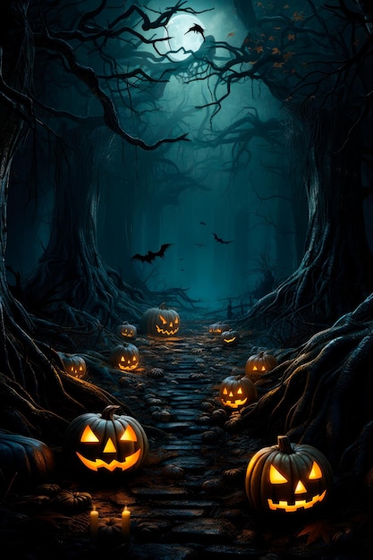 background for halloween with pumpkins and spooky