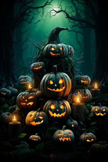 background for halloween with pumpkins and spooky