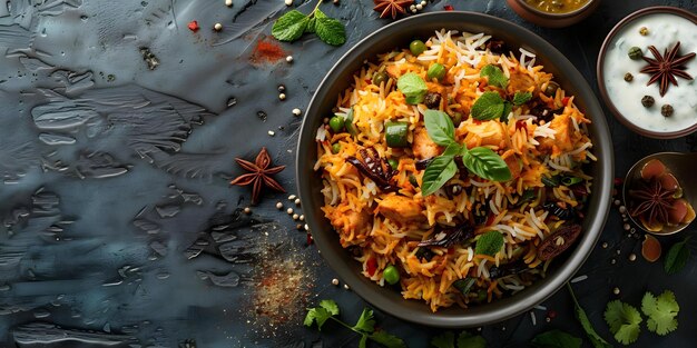 Background of Hyderabadi biryani a popular Indian dish with rich flavors Concept Hyderabadi Cuisine Indian Spices Biryani Recipe Rich Flavors Cultural Dish