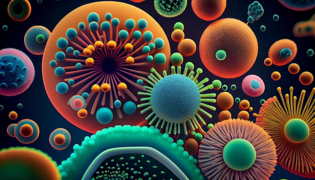 Background illustration colorful of viruses, bacteria and microorganisms