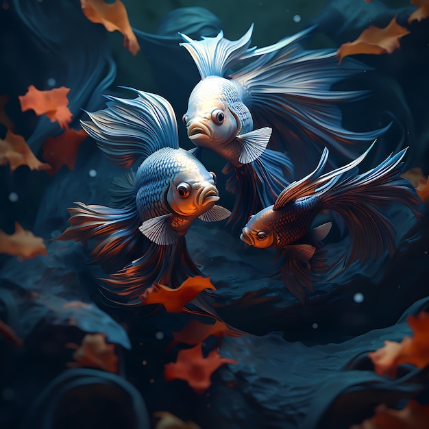 Background illustration fish wall 3d