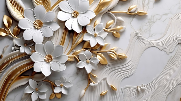 Background illustration flower 3d golden white