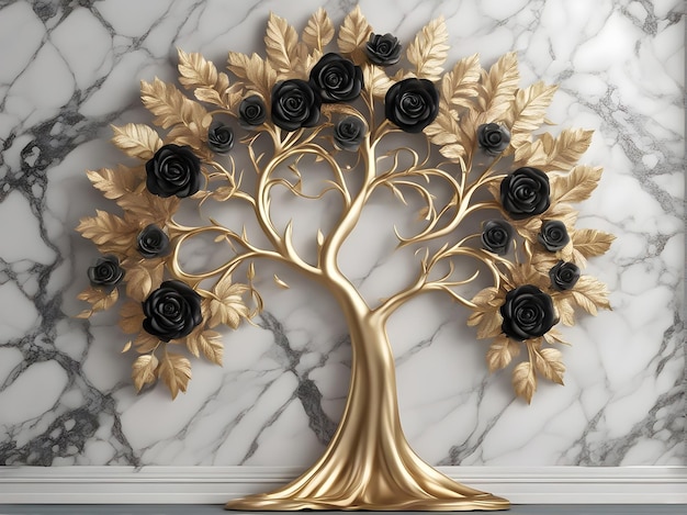 Background illustration flower tree golden black