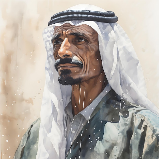 Background illustration man Saudi Arabia painting watercolor