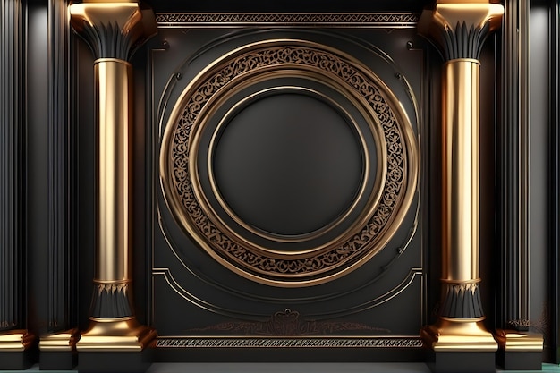 Background illustration panel wall design luxury frame ornate and column golden black