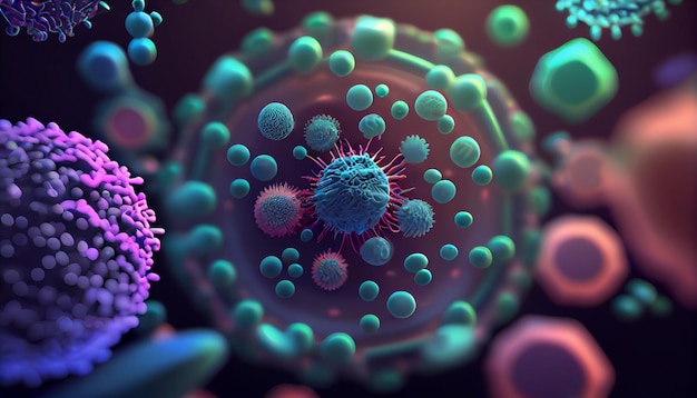 Background illustration of viruses, bacteria and microorganisms