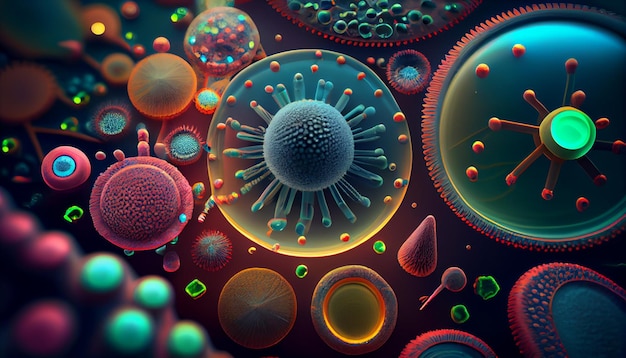 Background illustration of viruses, bacteria and microorganisms