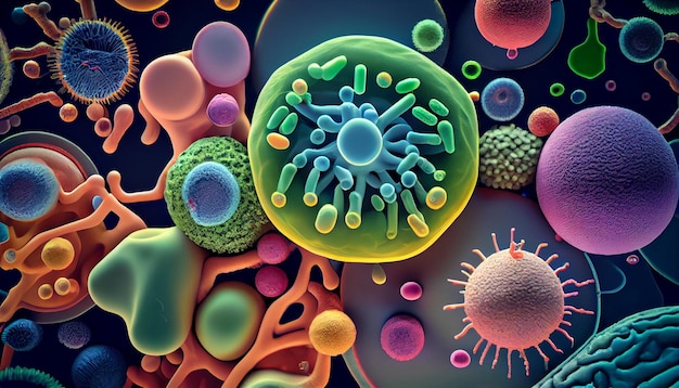 Background illustration of viruses, bacteria and microorganisms