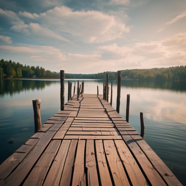 Photo background image of brown wooden dock on lake during daytime or