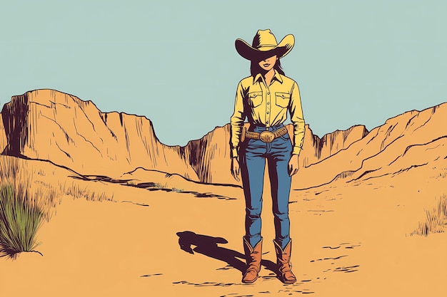 background image of a cowboy woman western illustration style western