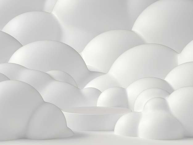 The background image has a stage for product placement surrounded by white clouds 3D scene