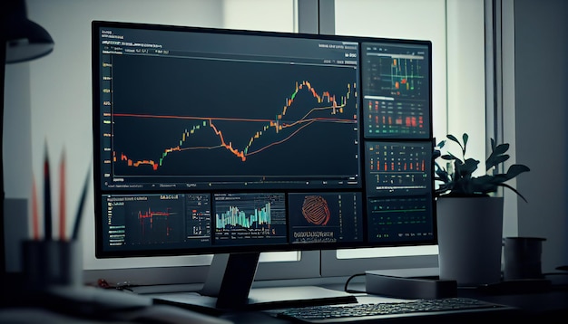 Background image simulation of the stock exchanges Charts and monitors Generative ai