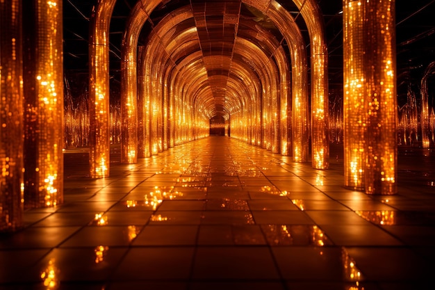 background image of tunnel golden path with lights