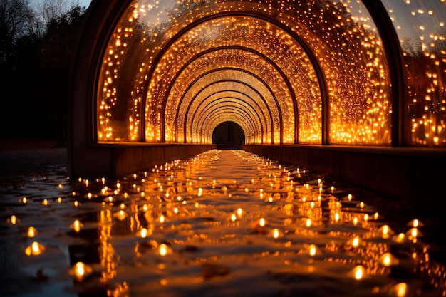 background image of tunnel golden path with lights