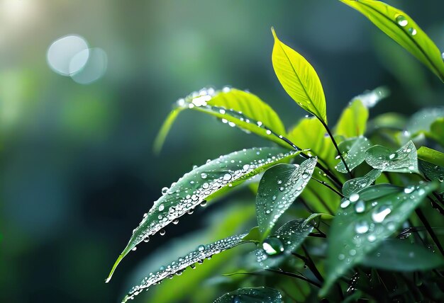 Background image of water drops and plants grass in the rain pure nature background for design