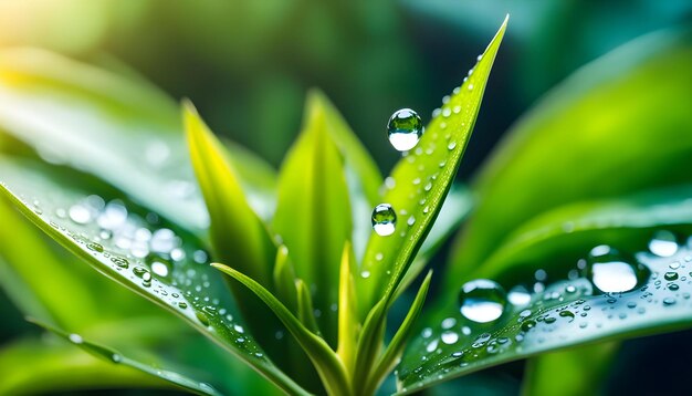 Background image of water drops and plants grass in the rain pure nature background for design