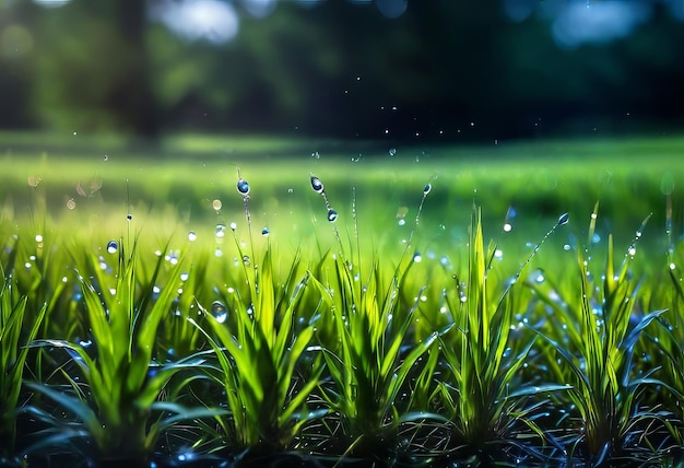 Background image of water drops and plants grass in the rain pure nature background for design