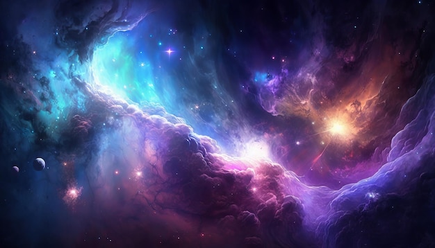 Background image with a mix of blue and purple colors resembling a galaxy or space theme Generative ai