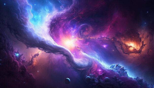 Background image with a mix of blue and purple colors resembling a galaxy or space theme Generative ai