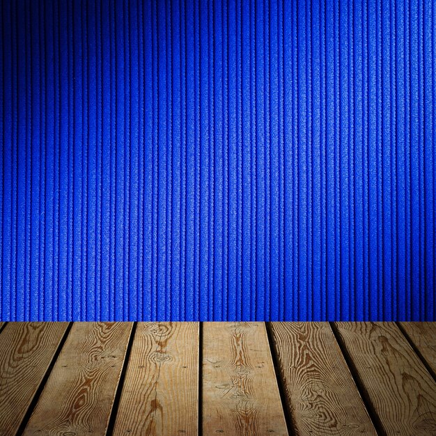 The background is blank wooden boards and a textured striped wall with gradient lighting and vignetting. For product demonstrations, free space, layout, mockup, perspective board, background board.