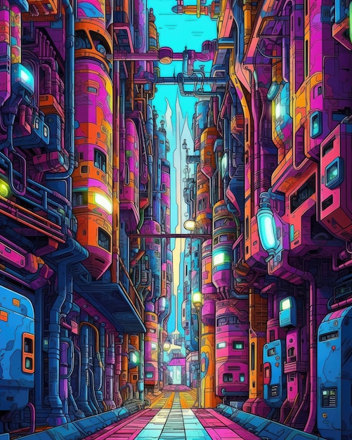 The background is exotic trippy futuristic and cyberpunk Illustration Generative AI