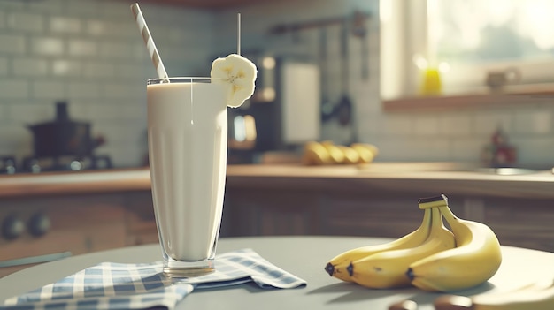 Background of a kitchen with a milkshake and banana Generative AI