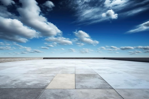 Background of a landscape with a blue sky lovely clouds and an empty concrete floor