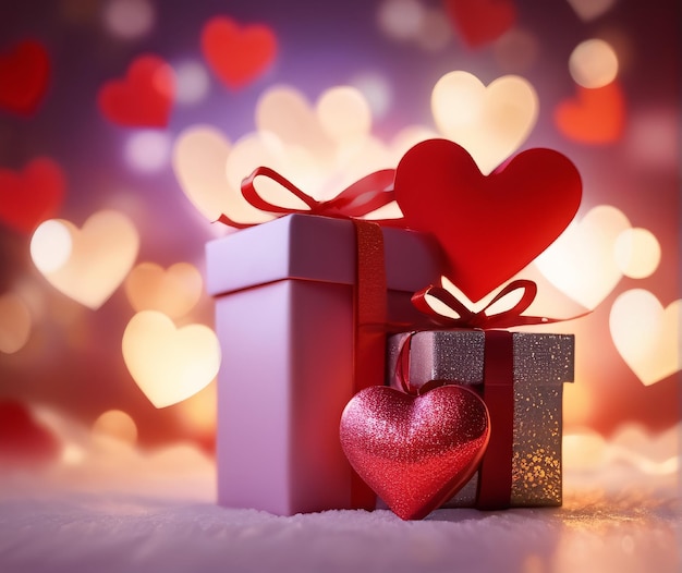 Background Love and Gifts in Bokeh Lights