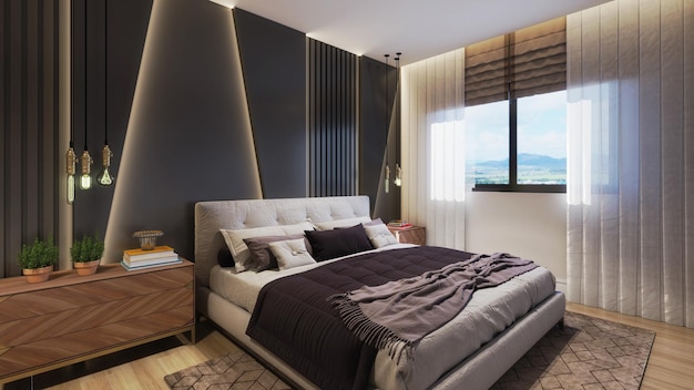 Background Luxurious bedroom with bespoke and designed furniture for homes and hotels