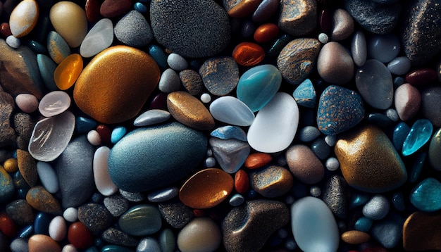 Background made of multicolored pebbles Colorful texture from sea stones